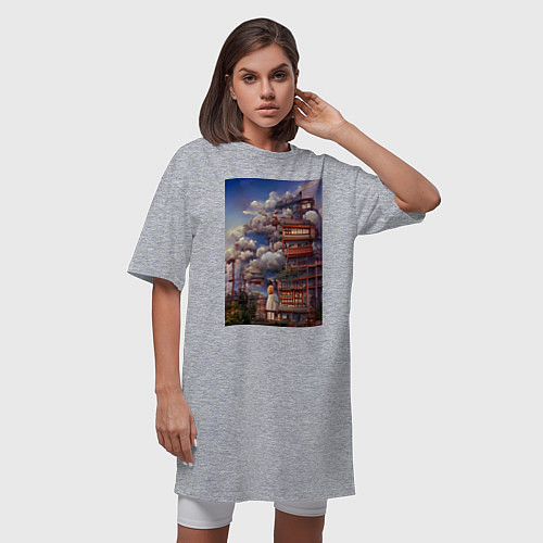 Женская футболка-платье Деревушка в Японии / Меланж – фото 3