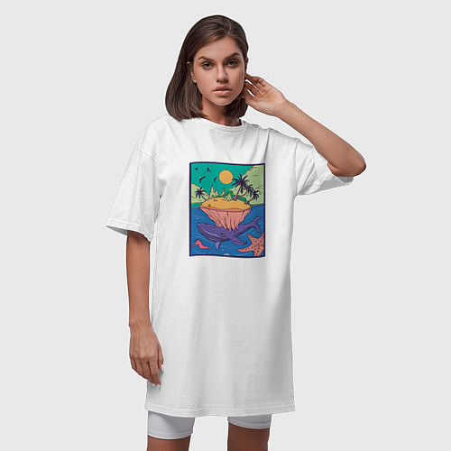 Женская футболка-платье Тропический остров и Кит / Белый – фото 3