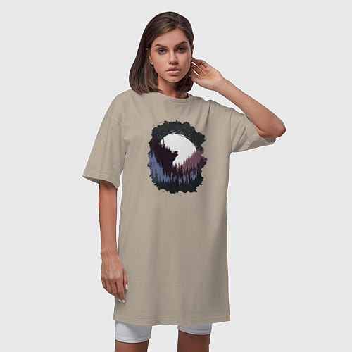 Женская футболка-платье Медведь воет на луну / Миндальный – фото 3