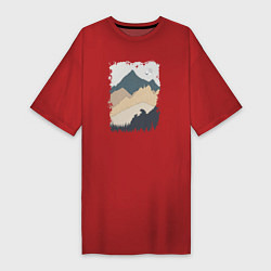 Футболка женская-платье Две медведя на скале, цвет: красный