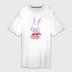 Женская футболка-платье Милый Крольчонок В Очках С Подарком