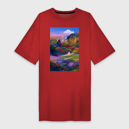 Женская футболка-платье Абстрактный пейзаж / Красный – фото 1