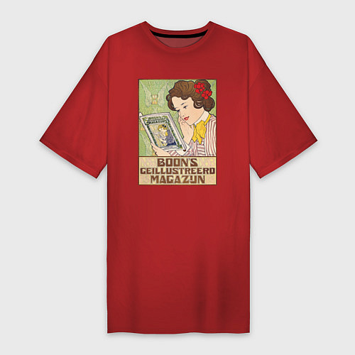 Женская футболка-платье Boons Geillustreerd Magazijn Винтажная афиша журна / Красный – фото 1