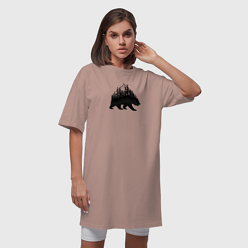 Женская футболка-платье Медведь, деревья и горы / Пыльно-розовый – фото 3