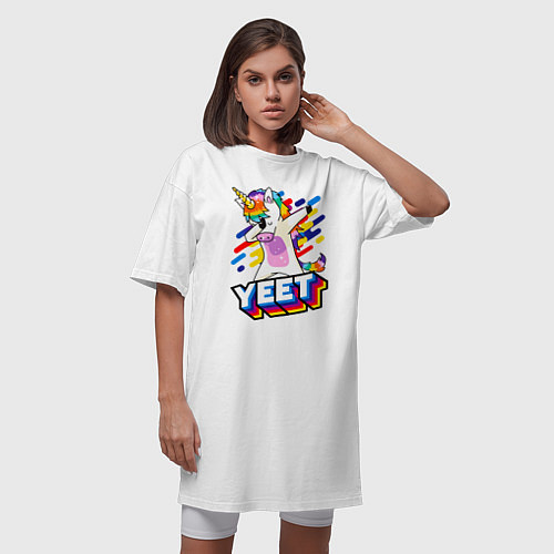 Женская футболка-платье Даббинг единорога YEET / Белый – фото 3