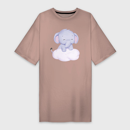 Женская футболка-платье Милый Слонёнок Стоит На Облаке / Пыльно-розовый – фото 1