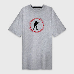 Женская футболка-платье Символ Counter Strike и красная краска вокруг