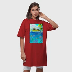 Футболка женская-платье Енот и утки на летнем отдыхе, цвет: красный — фото 2