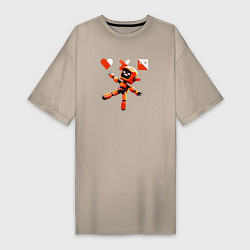 Футболка женская-платье Love death and robots оранжевый робот, цвет: миндальный