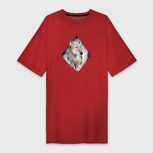 Женская футболка-платье Снежный волк / Красный – фото 1