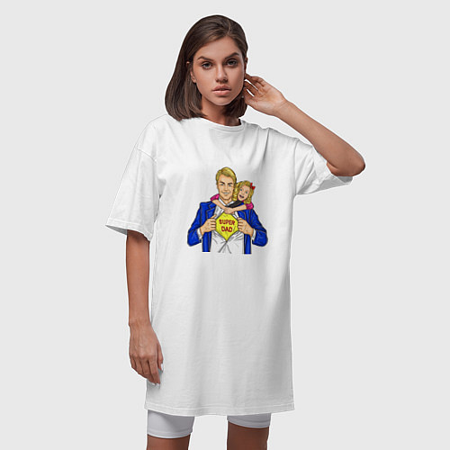 Женская футболка-платье SUPER FAVORITE DAD / Белый – фото 3