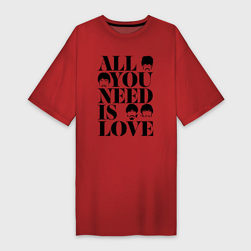 Женская футболка-платье ALL YOU NEED IS LOVE THE BEATLES / Красный – фото 1