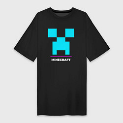 Футболка женская-платье Символ Minecraft в неоновых цветах, цвет: черный