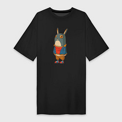 Футболка женская-платье Забавный кролик, цвет: черный
