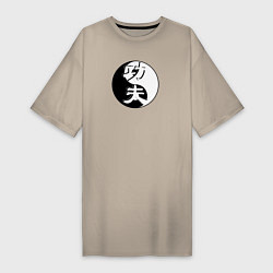 Женская футболка-платье Кунг-фу логотип на фоне знака ИНЬ-ЯНЬ