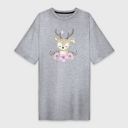 Женская футболка-платье Милый Оленёнок С Цветочками