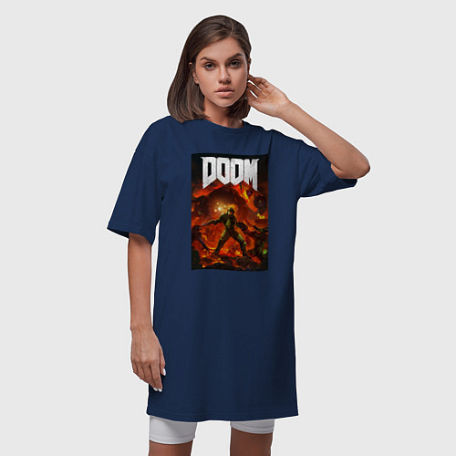 Женская футболка-платье Doom slayer - hell / Тёмно-синий – фото 3