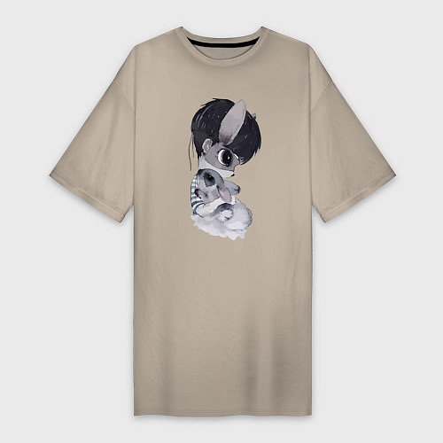 Женская футболка-платье Фурри с кроликом / Миндальный – фото 1