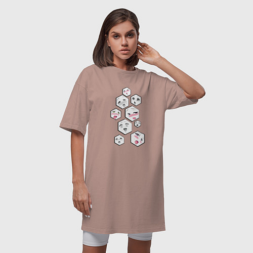 Женская футболка-платье Ахегао личики / Пыльно-розовый – фото 3