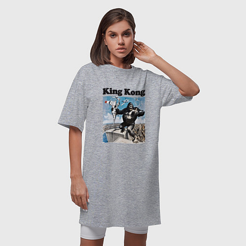 Женская футболка-платье Кинг-Конг схватил самолёт / Меланж – фото 3