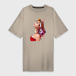 Женская футболка-платье Девушка в красном и бабочка