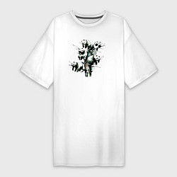 Женская футболка-платье Панды сидящие на ветках дерева свесив лапы