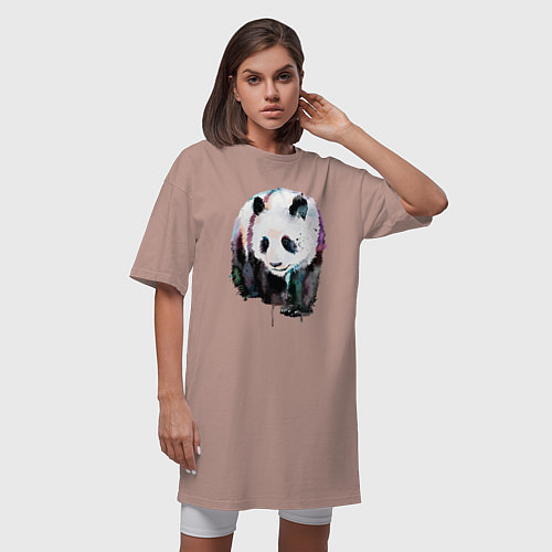 Женская футболка-платье Панда - акварель / Пыльно-розовый – фото 3