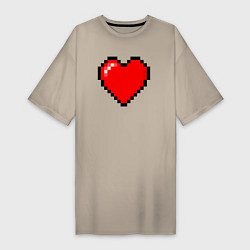 Футболка женская-платье Пиксельное сердце-здоровье - Красный, цвет: миндальный