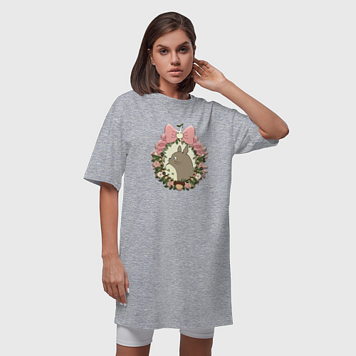 Женская футболка-платье Тоторо с бантиком / Меланж – фото 3