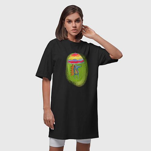 Женская футболка-платье Ежик с зонтиком / Черный – фото 3