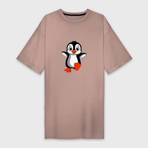Женская футболка-платье Маленький крошка пингвин / Пыльно-розовый – фото 1