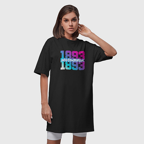 Женская футболка-платье Новосибирск Retrowave / Черный – фото 3
