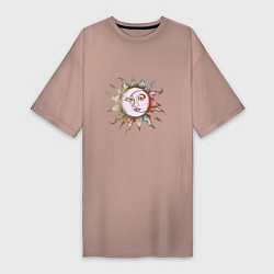 Футболка женская-платье Солнце и луна - Солнцестояние, цвет: пыльно-розовый