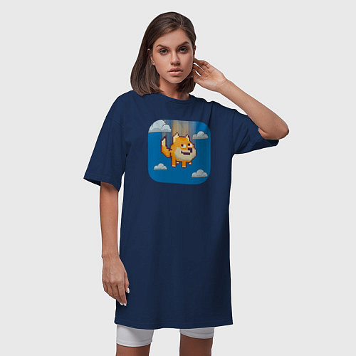 Женская футболка-платье Щенок Доге в игре / Тёмно-синий – фото 3