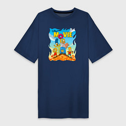 Футболка женская-платье The Simpsons movie - семейка прячется от пожара на, цвет: тёмно-синий