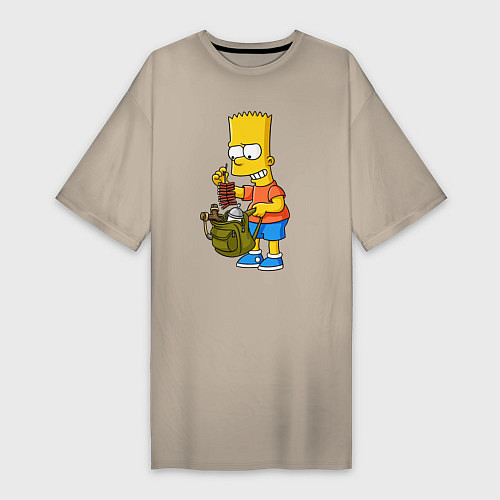 Женская футболка-платье Барт Симпсон разбирает свой рюкзак / Миндальный – фото 1