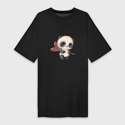 Женская футболка-платье Панда с леденцом / Черный – фото 1