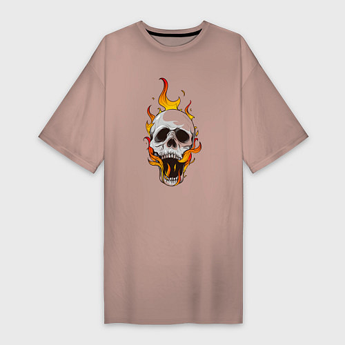 Женская футболка-платье Череп покрыт огнём / Пыльно-розовый – фото 1