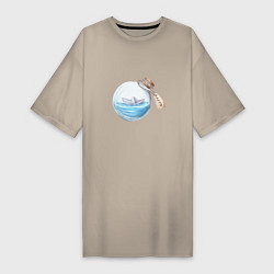 Женская футболка-платье Лето в бутылке - море