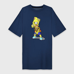 Футболка женская-платье Барт Симпсон -зомби целится из рогатки, цвет: тёмно-синий