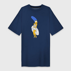 Футболка женская-платье Мардж Симпсон в позе Мэрилин Монро, цвет: тёмно-синий