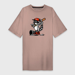 Женская футболка-платье Крутой енот с бейсбольной битой