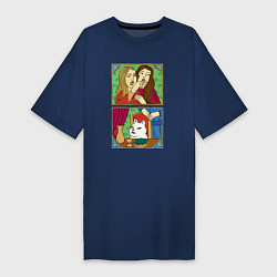 Футболка женская-платье Женщина кричит на кота - Мем в средневековом стиле, цвет: тёмно-синий