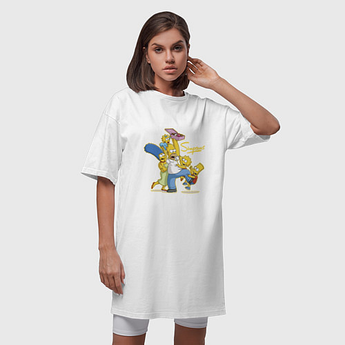 Женская футболка-платье Симпсоны и пончики / Белый – фото 3