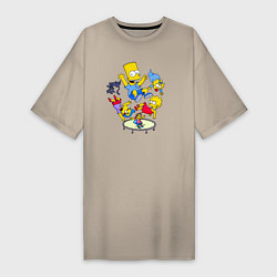 Футболка женская-платье Персонажи из мультфильма Симпсоны прыгают на батут, цвет: миндальный