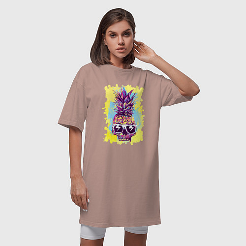 Женская футболка-платье Череп-ананас в тёмных очках - лето / Пыльно-розовый – фото 3