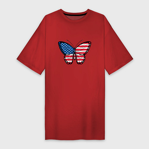 Женская футболка-платье Бабочка - США / Красный – фото 1