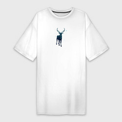 Женская футболка-платье Зимний лес в силуэте стоящего оленя