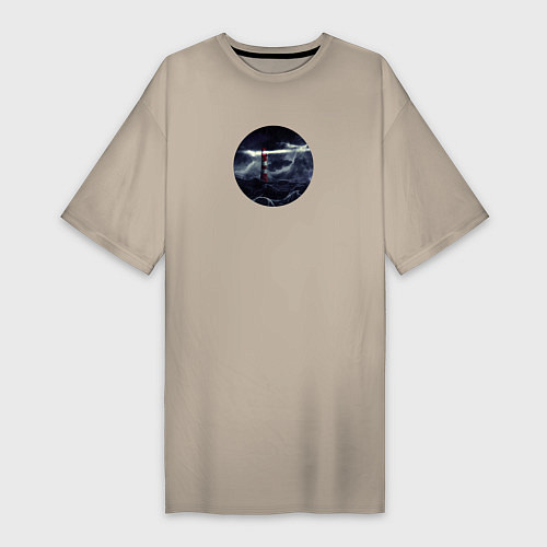 Женская футболка-платье Маяк в ночном шторме / Миндальный – фото 1