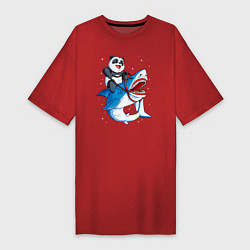 Женская футболка-платье Панда верхом на акуле в космосе